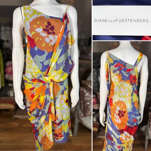Diane Von Furstenberg Multicolor Sleeveless Silk Cortiza Dress Sz 10